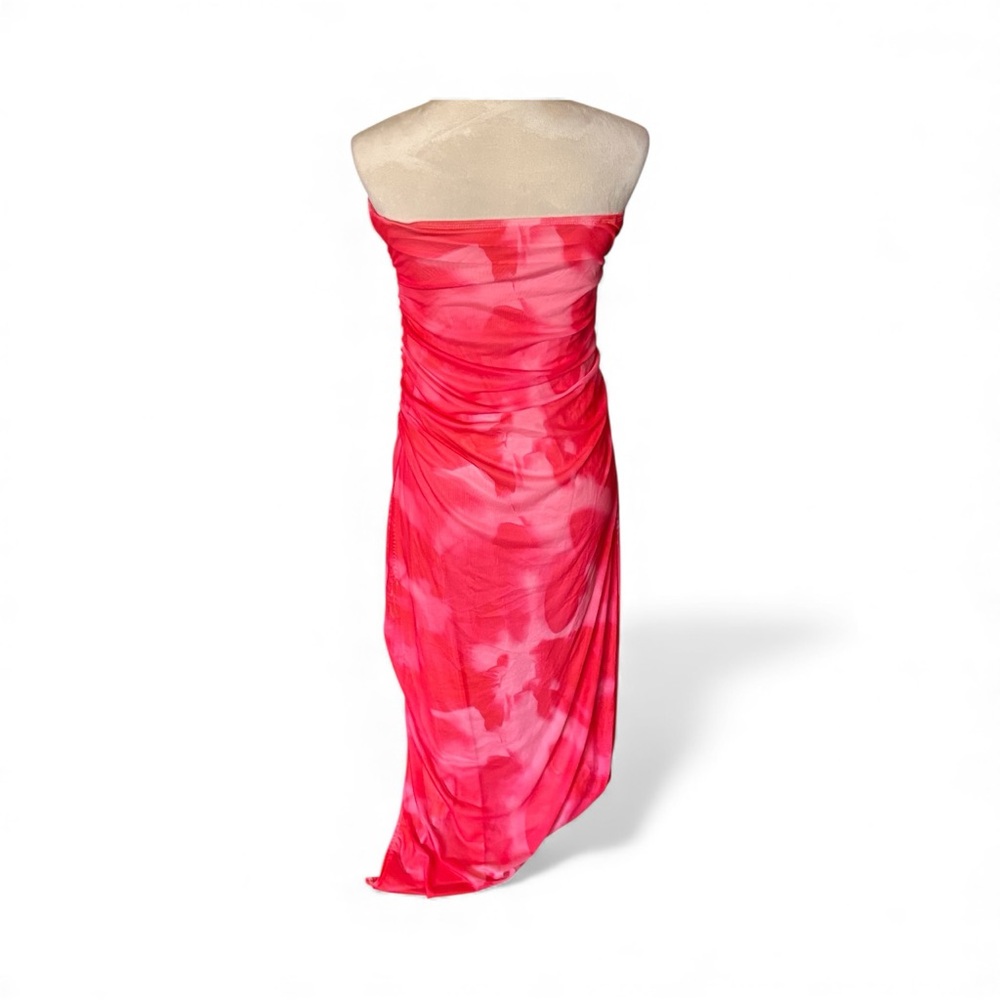 SHEIN EUC Sz L Vibrant Pink Tie Dye Camouflage Bodycon Gathered Midi Dress - Picture 3 of 10